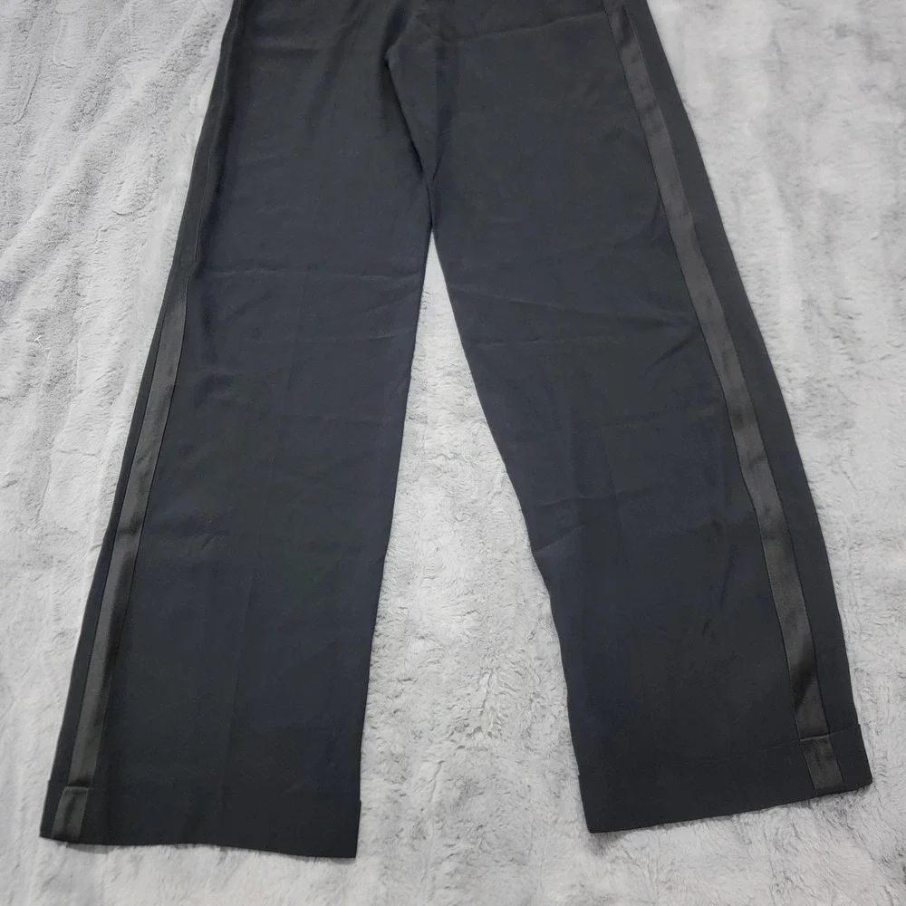 Ralph Lauren Collection Acklie Wool Gabardine Tuxedo Pants Womens 2 Black Pleats